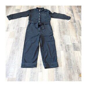 Pilcro The Lonnie Utility Jumpsuit Women's Large Khaki Cuffed Crop Button Tie